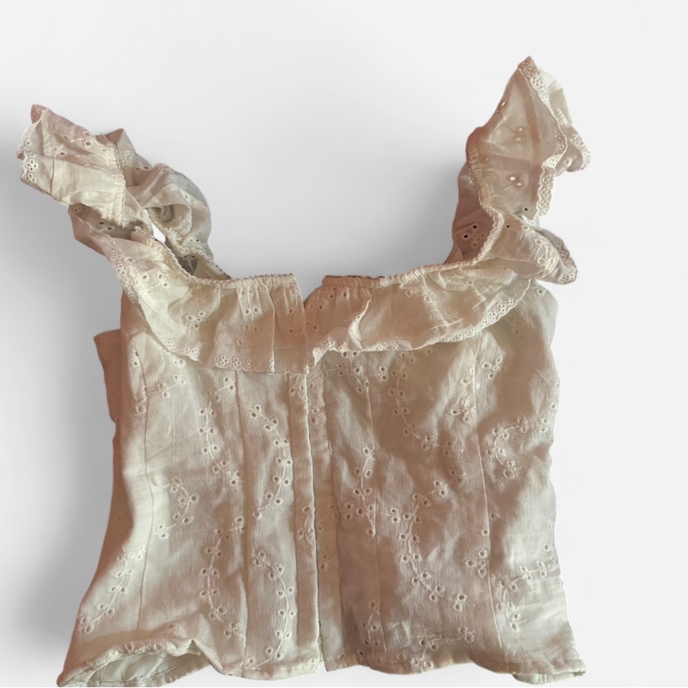 Wild Fable White Ruffled Fitted Blouse